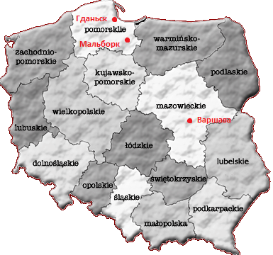 Гданьск и Мальборк на карте